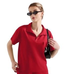 NWOT SUUKSESS Bright Red Super Soft Modal Collared Polo Shirt Size XS Loungewear